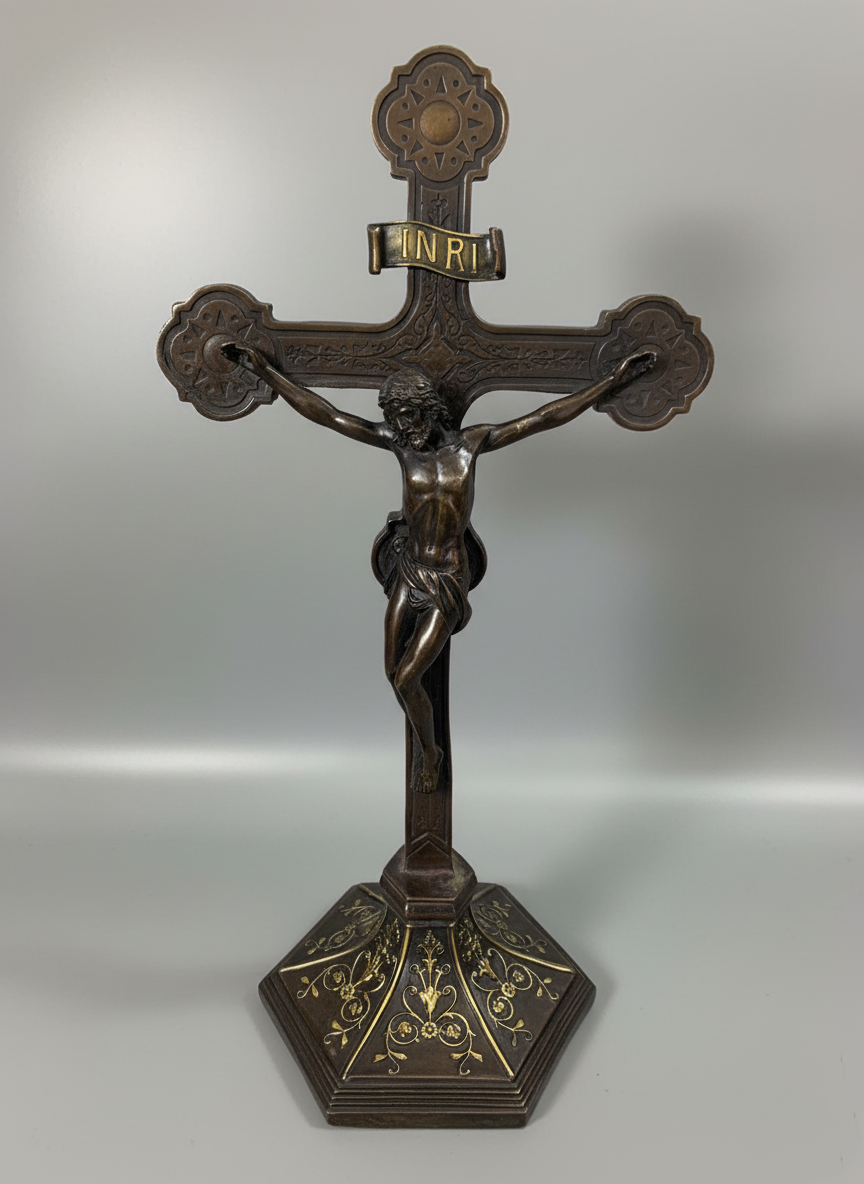 Catholic Cross Statue in Bronze, Sacred Religious Symbol, Perfect Religious Gift